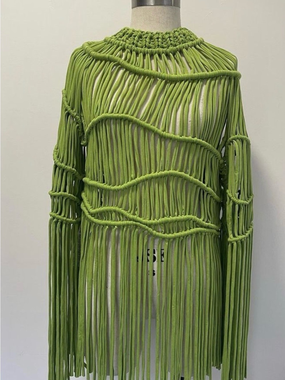 MCQ Lime Green Macramé Fringe Top
